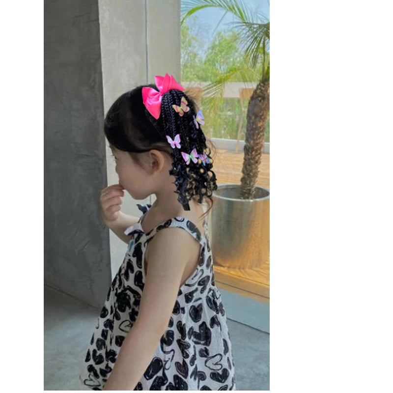 Kid Ponytail Braid Hair Extensions with Curly Ends - Elastic with Butter/ Dreadlock Hair Beads- Protective Hairstyle Detachable Peaceful Pleasures Health and Wellness