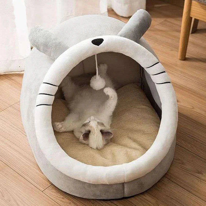 Cartoon Cat Cave Bed – Foldable, Washable, Cozy (S/M/L)