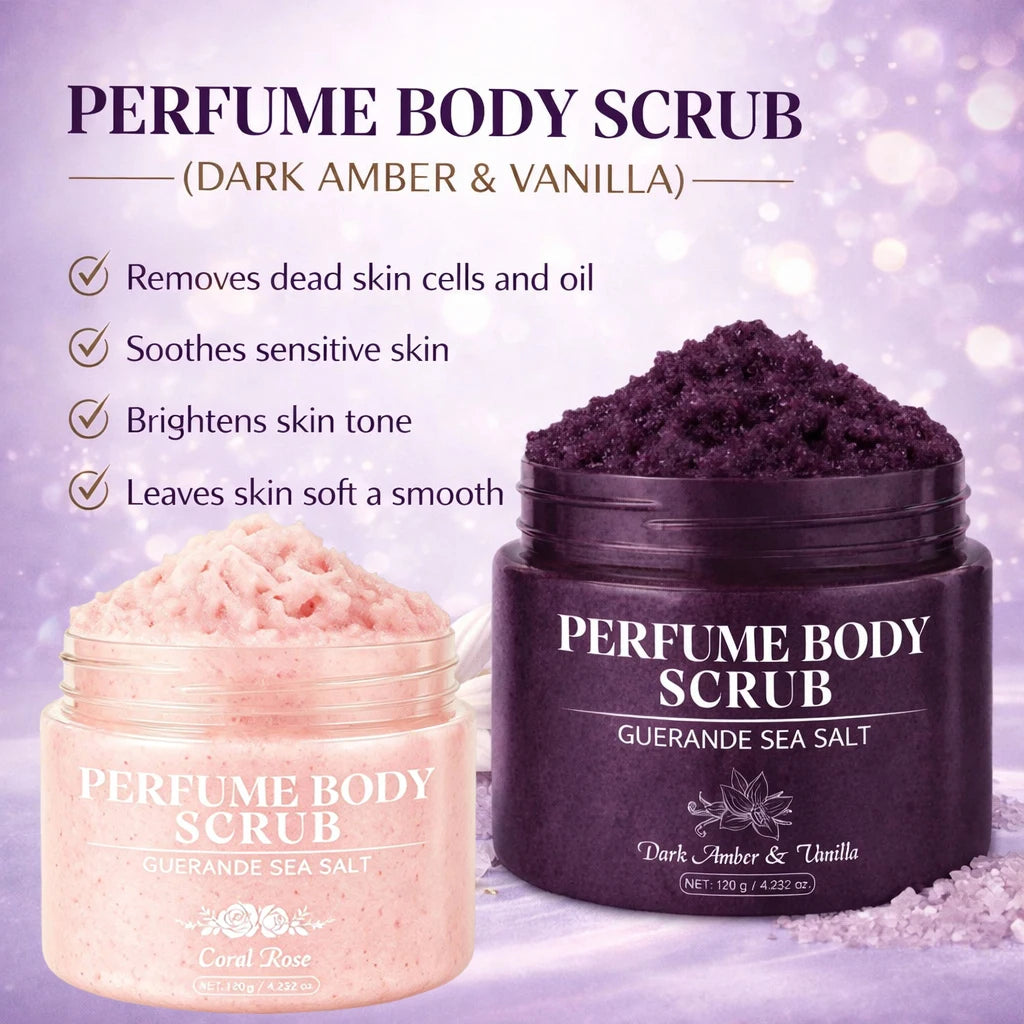 120g Sea Salt Perfume Exfoliating Body Scrub for Smooth Skin Body, Brighten Skin Tone,Amber & Vanilla Scent, Coral Rose Scent Peaceful Pleasures Health and Wellness