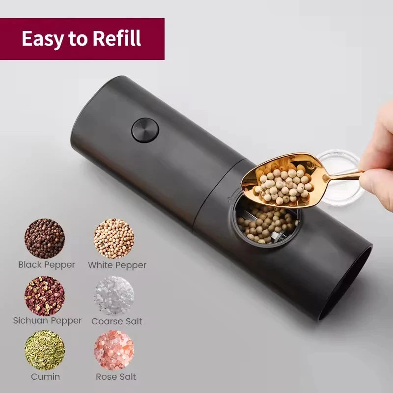 Electric Automatic Salt and Pepper Grinder Set with Led Light Grinder Set Spice Mill Adjustable Spices Grinder Kitchen Tools Peaceful Pleasures Health and Wellness