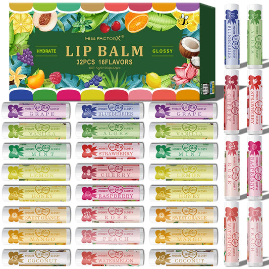 32 piece colored lipstick set -16 fragrance, natural finish, moisturizing lip care, lasting, suitable for all skin types Peaceful Pleasures Health and Wellness
