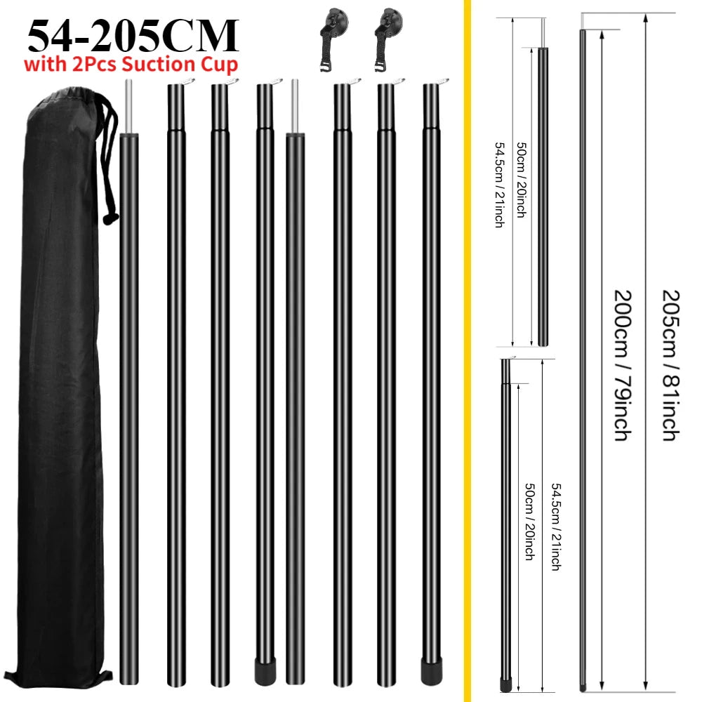 Car Tent Telescopic Pole with 2/4Pc Suction Cup Adjustable Aluminium Alloy Tent Rods for Trailor Hiking Camping Awning Shelters Peaceful Pleasures Health and Wellness 205CM Pole w 2Pc kit 1