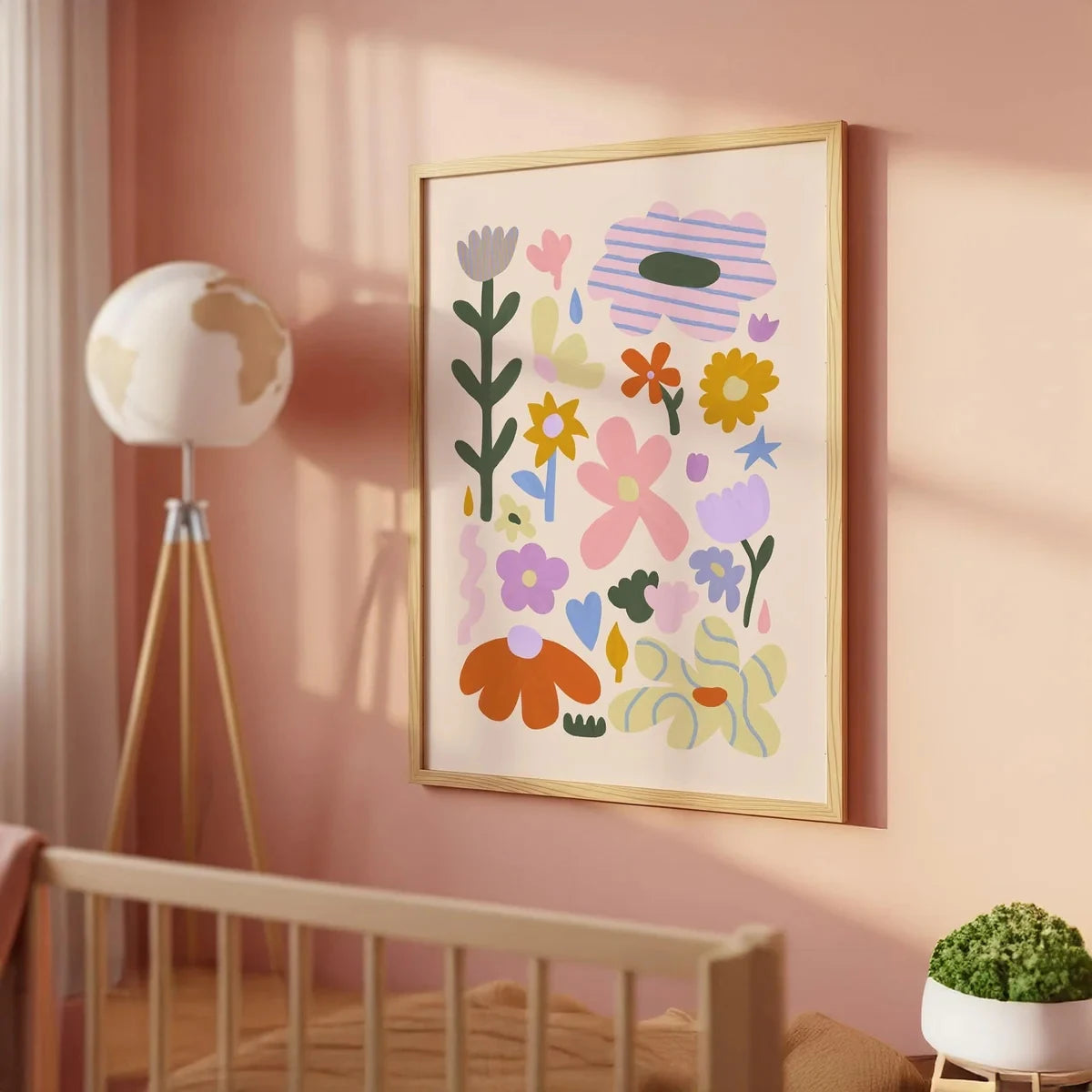 Cartoon Garden Flower Canvas Wall Art Print | Kids Room Decor