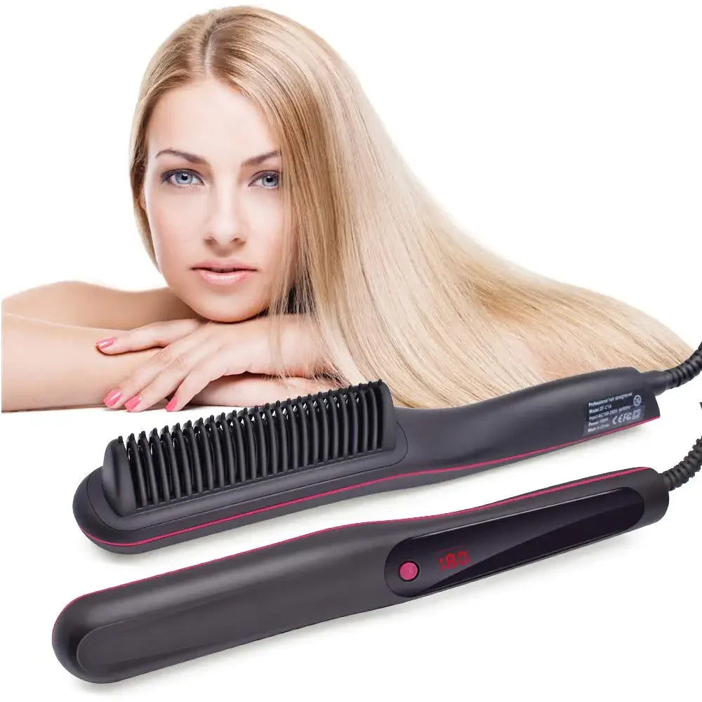 Professional Advanced Negative Ionic Hair Straightener Brush 2-in-1 Anti-Scald Feature Hot Comb For Styling & Straightening Hair Peaceful Pleasures Health and Wellness gray no box UK