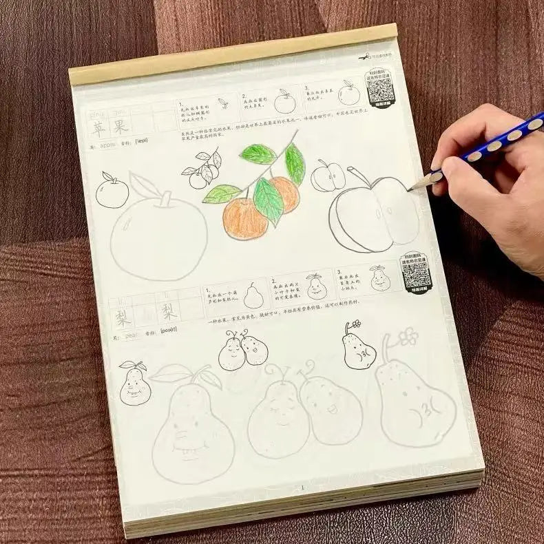 Cartoon Food Tracing Sketch Book 72 Pages Fruits Snacks Line Copy