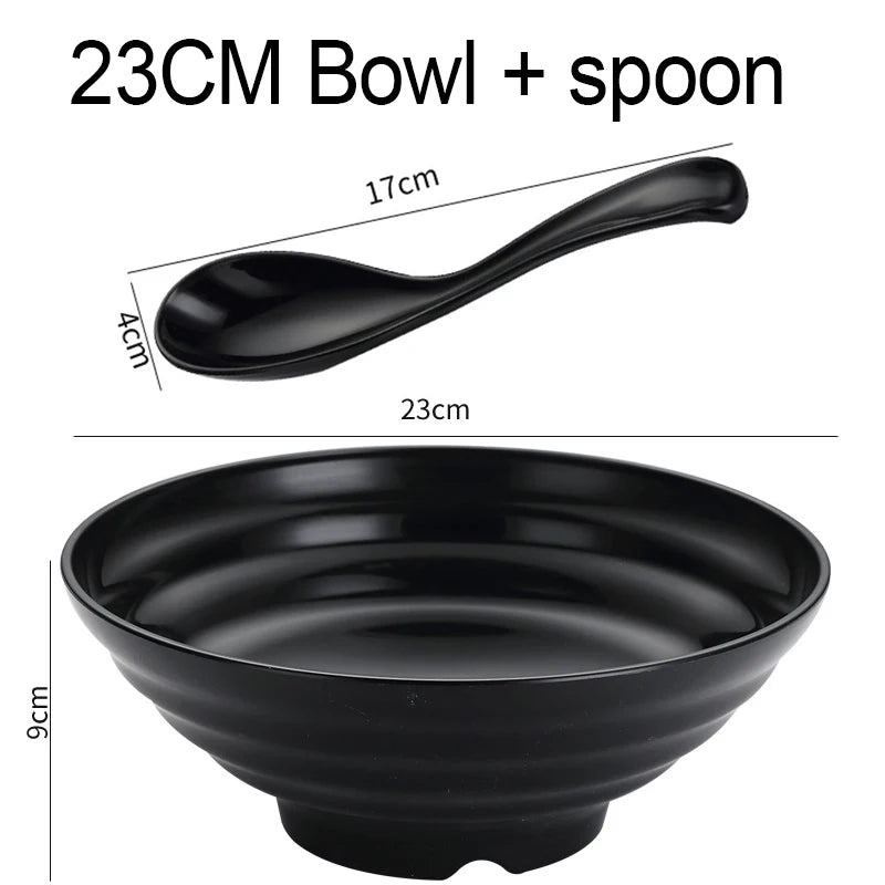 Thickened Plastic Ramen Bowl Anti-Slip Salad Bowl Solid Color Perfect for Kitchen Restaurant Lamian Noodles Bowl Peaceful Pleasures Health and Wellness 23cm Spoon