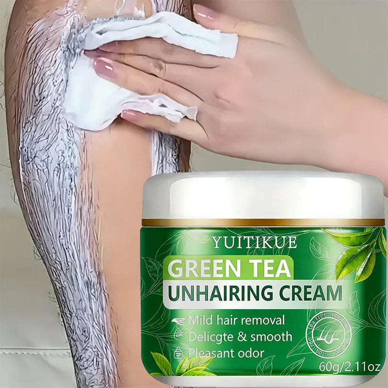 YUITIKUE Green Tea Depilatory Cream – Gentle Hair Removal 60g Hair Removal Cream Peaceful Pleasures Health and Wellness