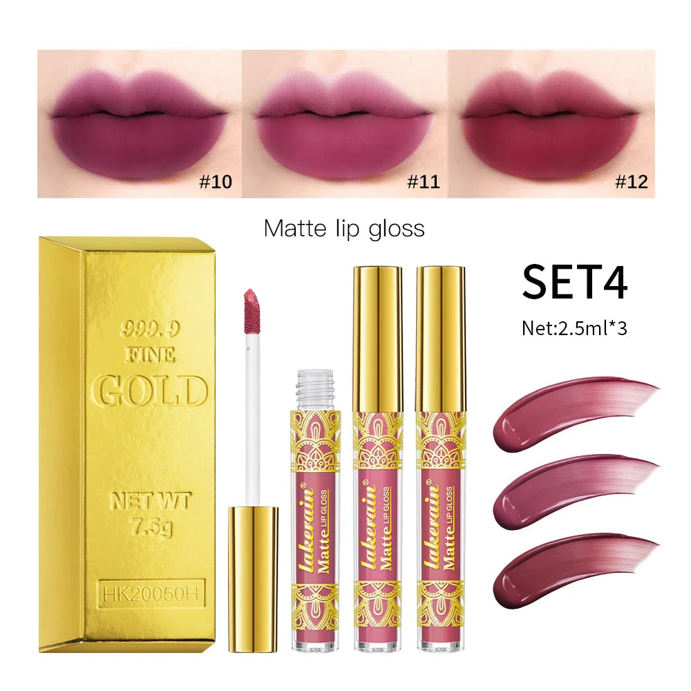Matte Liquid Lipstick Set | Waterproof Velvet Lip Gloss 3 Colors