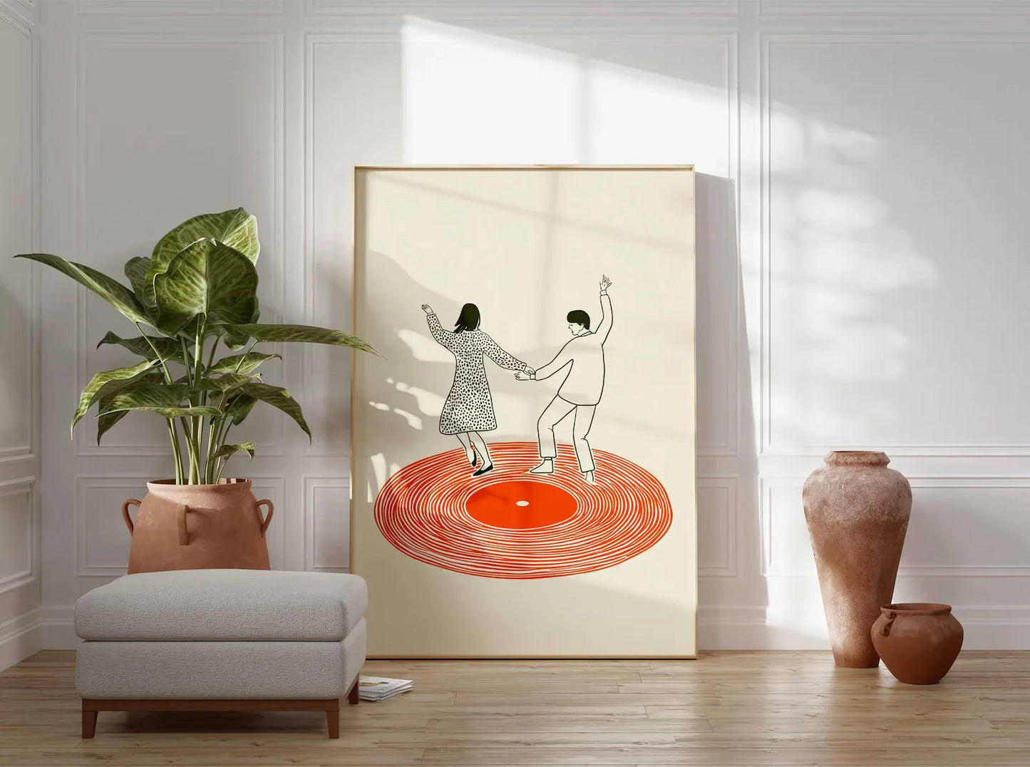 Dancing Couple Wall Art Print, Retro Record Player Poster, Modern Music Inspired Illustration for Home Bar or Living Room Peaceful Pleasures Health and Wellness