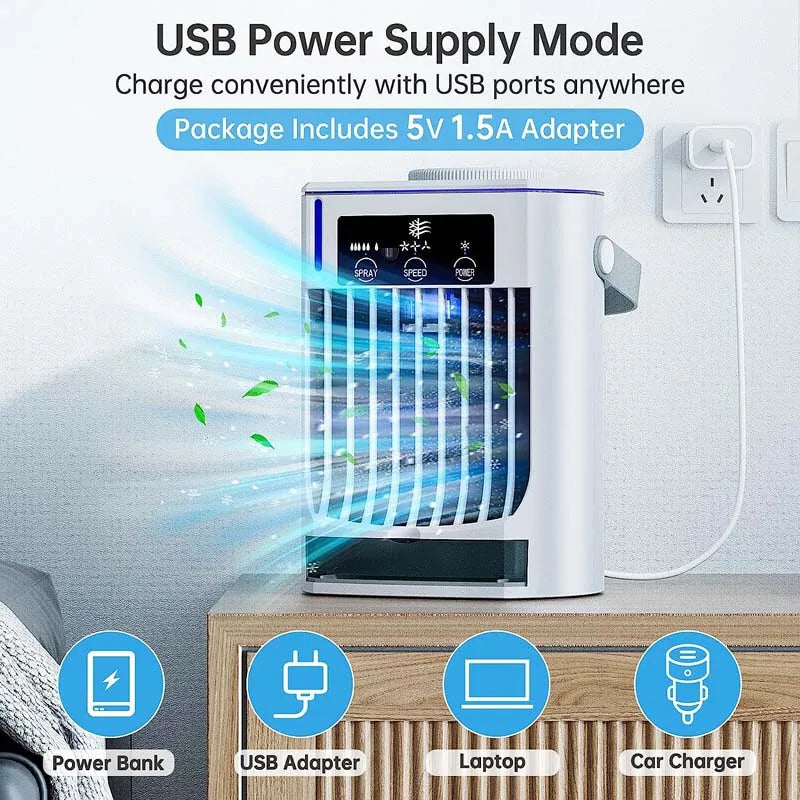 Portable Air Cooler Desktop Cooling Fan Water Cooling Spray Fan USB Office Air Conditioning Cooler 500ml Water Tank Peaceful Pleasures Health and Wellness