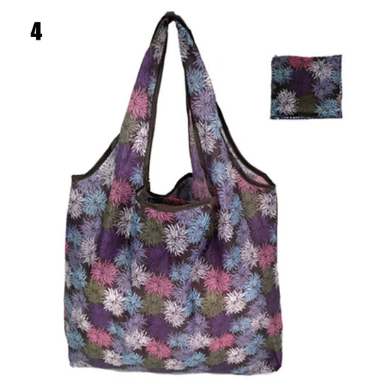 Portable Folding Shopping Bags Vintage Floral Printing Reusable Shopping Bags for Outdoor Activities Fitness Peaceful Pleasures Health and Wellness