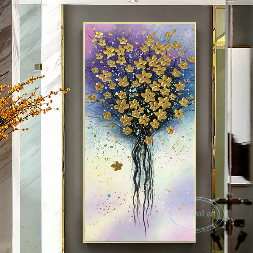 Wall Aesthetic Decoration Mural Handmade Abstract Flowers Art Picture Modern Light Luxury Hanging Poster For Living Room Bedroom Peaceful Pleasures Health and Wellness
