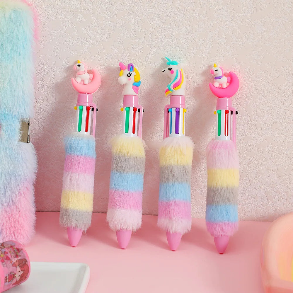 Kids Unicorn Plush Gel Pen Set – 6 Rainbow Colors for Girls