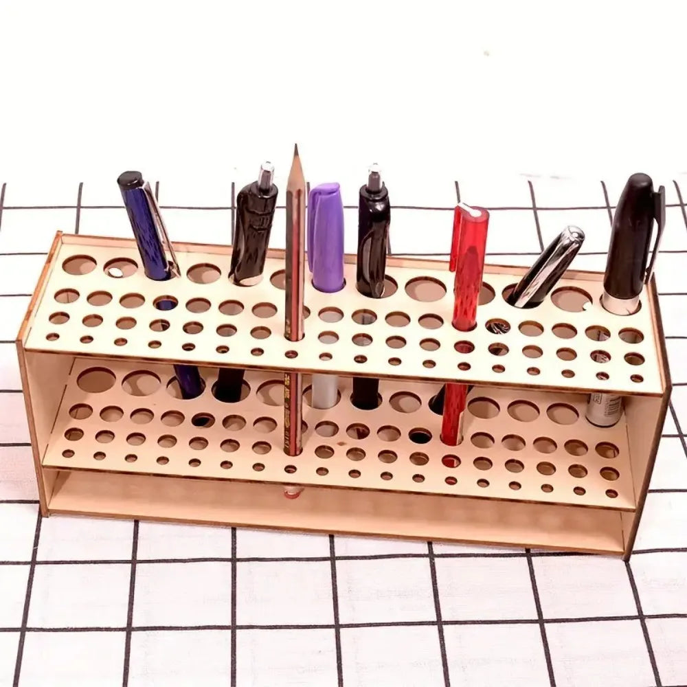 67-Slot Wooden Brush Holder | Double-Layer Artist Organizer Brush & Pen Holder Peaceful Pleasures Health and Wellness