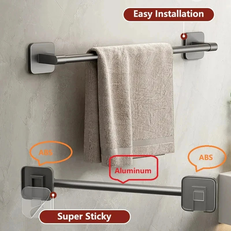 No-Drill Suction Cup Towel Bar | Wall Mounted Aluminum Rack