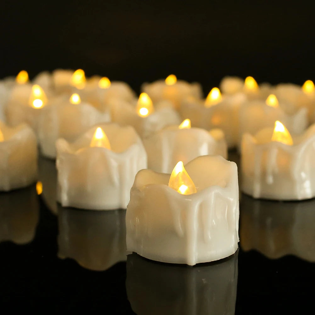 Dripping Wax LED Tea Lights Candles Flickering Flameless LED Tealights Electric Votive Candles for Christmas Wedding Halloween Peaceful Pleasures Health and Wellness Auto Timer 12 Pcs