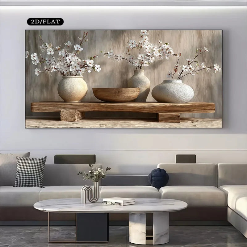 2D Flat Modern Minimalist Oak Flower Vase Shelf Canvas Poster for Living Room, Bedroom, Office Decor, Unframe Oak Tree Painting Peaceful Pleasures Health and Wellness 40x80cm No Frame ZLH10424