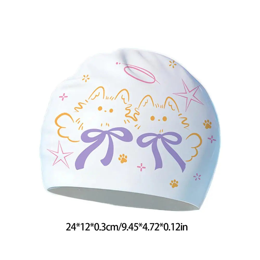 Women's Printed Silicone Swim Cap – Large, Long Hair & Ear Cover