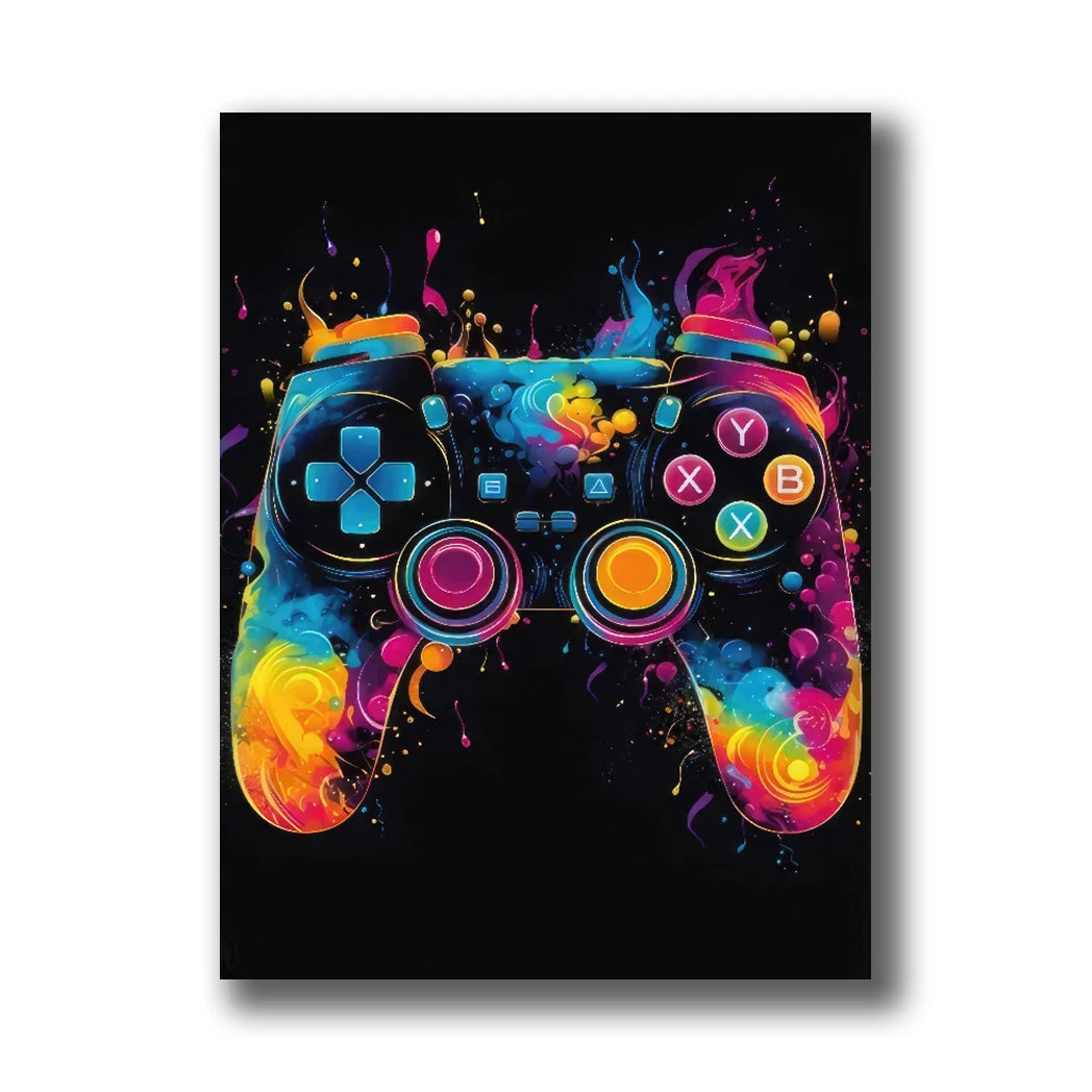 Neon Gaming Canvas Wall Art | Gamepad & Character Poster
