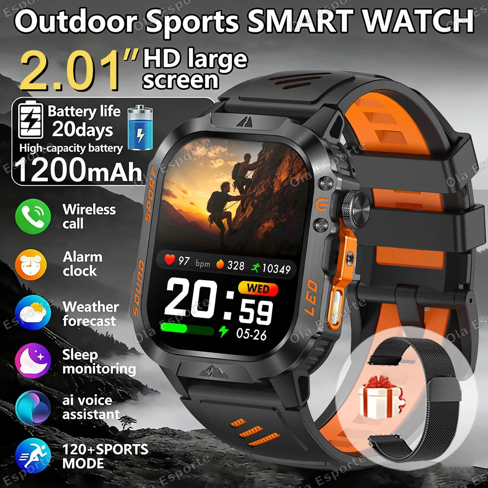 Ola Esporte Military Smart Watch Men – 1200mAh, SOS, IP68