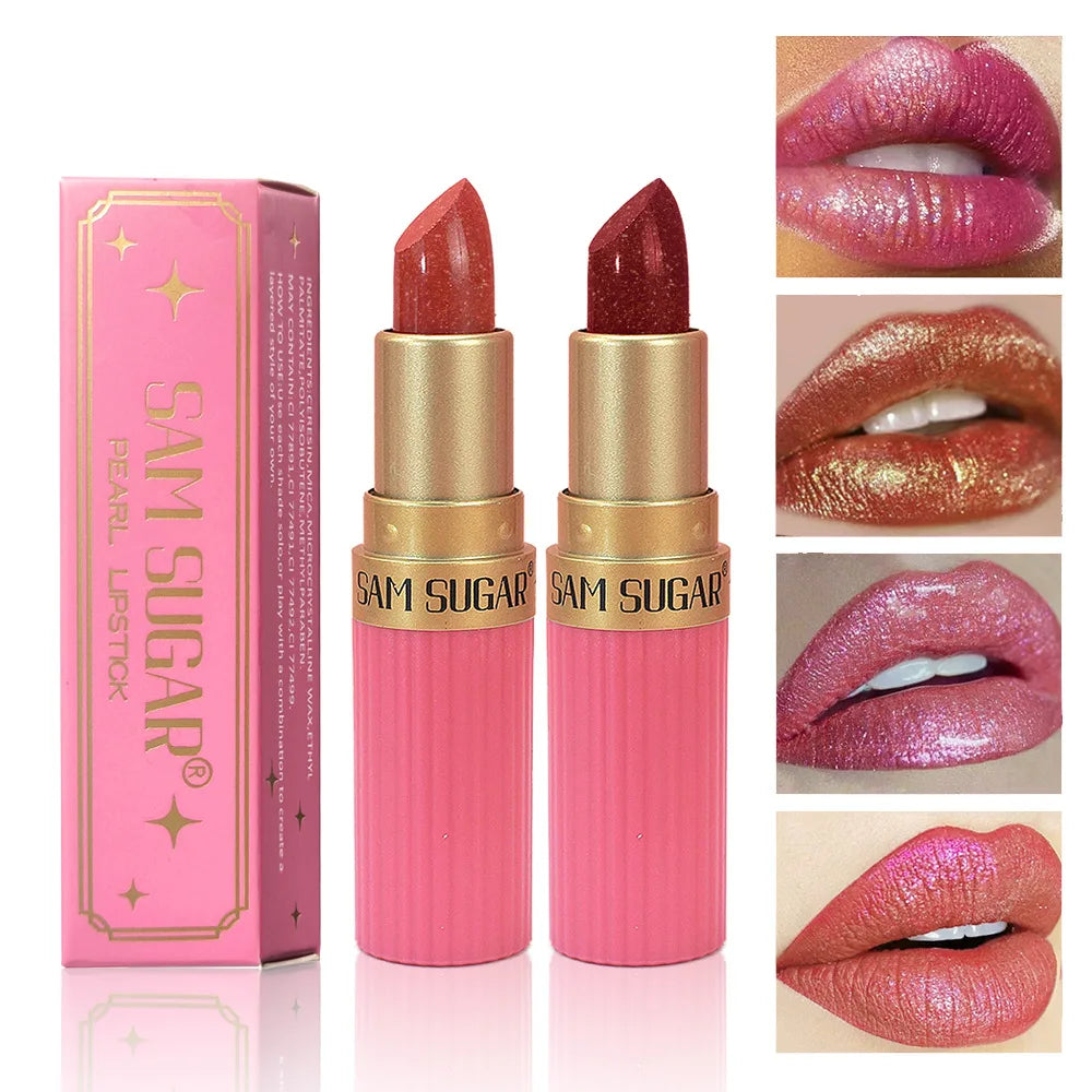 Pearlescent Sparkling Lipstick – Waterproof Lip Gloss, 6 Shades