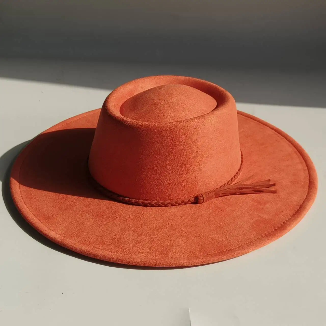 Vegan Suede Fedora Hat | Rhinestone Wide Brim Pork Pie