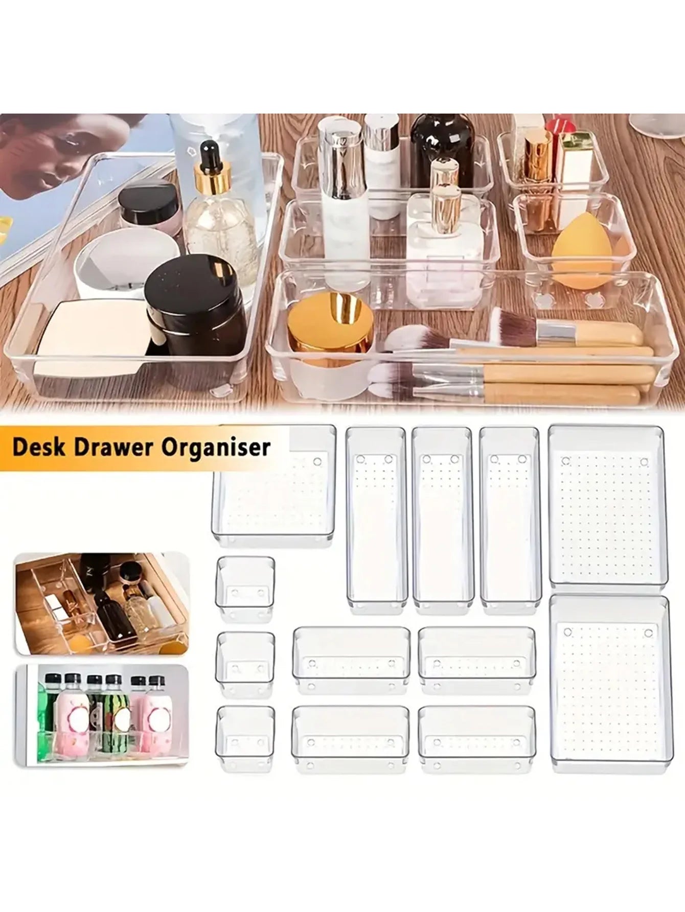 25pc Transparent Drawer Organizer & Divider Storage Box Set Peaceful Pleasures Health and Wellness
