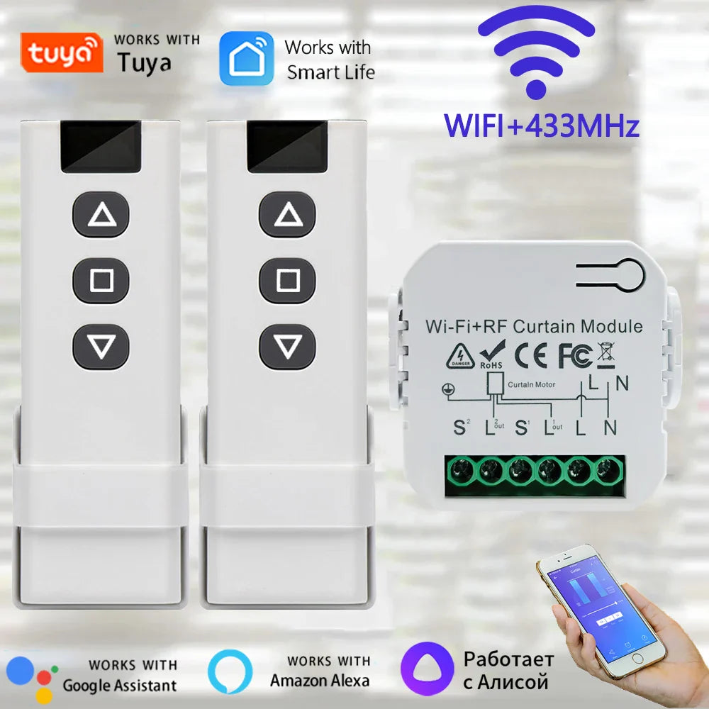 WiFi Smart Curtain Switch – Tuya, Alexa & Google 433MHz