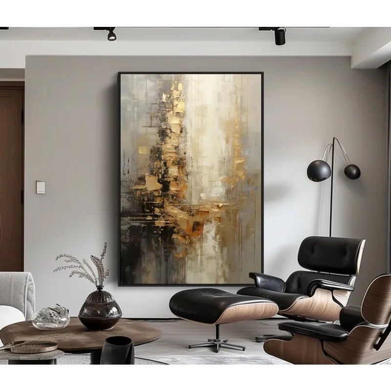 100% Hand Painted，Gold, Grey, Beige, Black ,Textured Painting, Acrylic Abstract Oil Painting, Wall Decor Living Room, Office Wal Peaceful Pleasures Health and Wellness