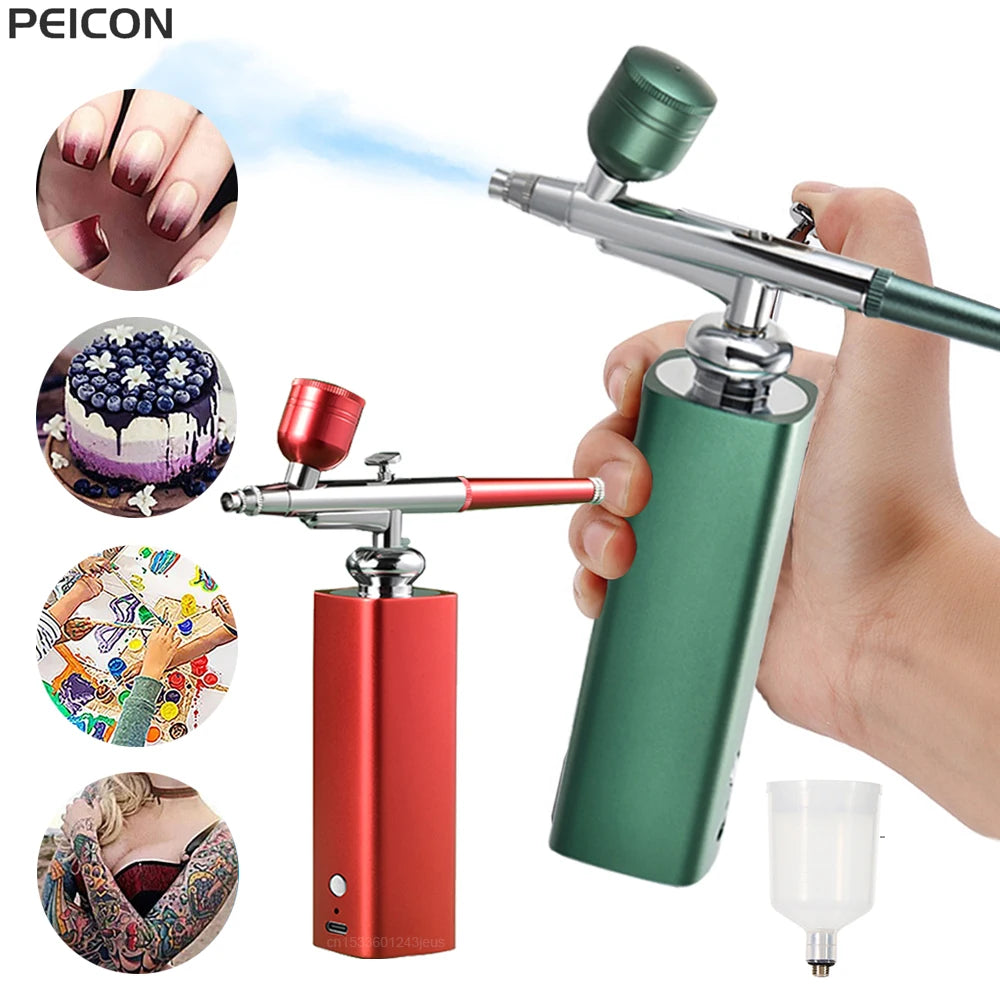 Nail Airbrush Air Compressor Portable Airbrush For Nail Cake Tattoo Makeup Air Brush Nail Art Paint Compressor Oxygen Injection Peaceful Pleasures Health and Wellness