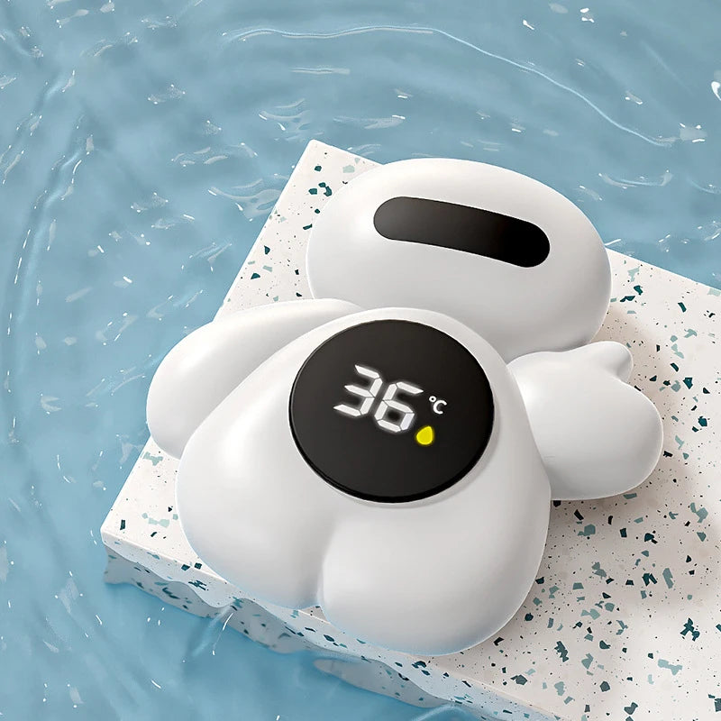 Baby bath thermometer Tub Temperature Monitor Hot Cold Water Resistant Temperature Warning Monitor Upgraded Sensor LED display Peaceful Pleasures Health and Wellness white