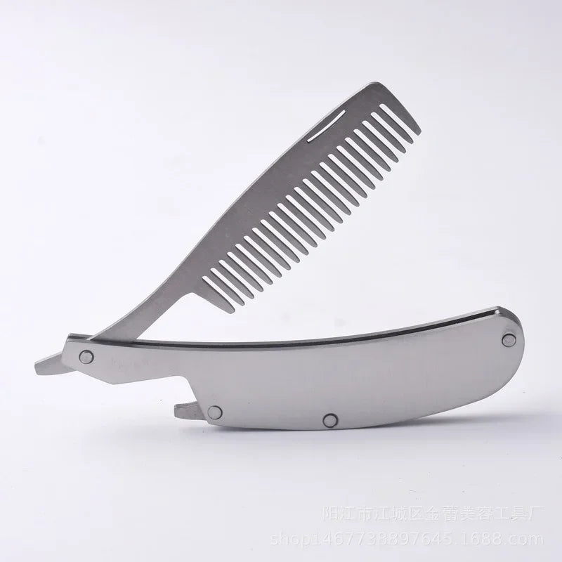 Men's Stainless Steel Folding Pocket Comb & Beard Set 2pcs Beard Grooming Comb Set Peaceful Pleasures Health and Wellness 2pcs