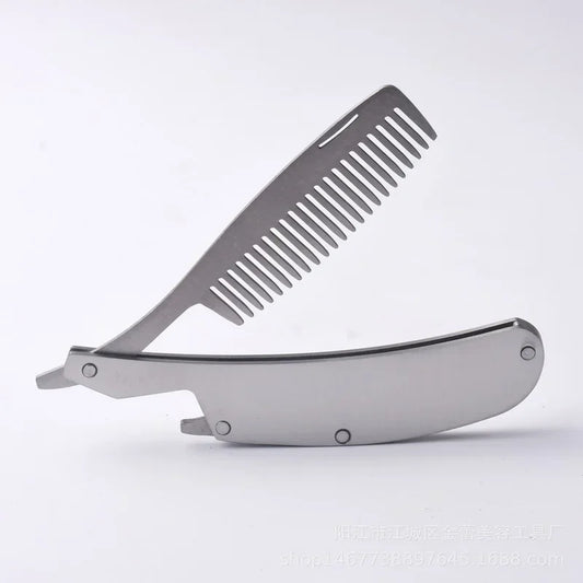 Men's Stainless Steel Folding Pocket Comb & Beard Set 2pcs Beard Grooming Comb Set Peaceful Pleasures Health and Wellness 2pcs
