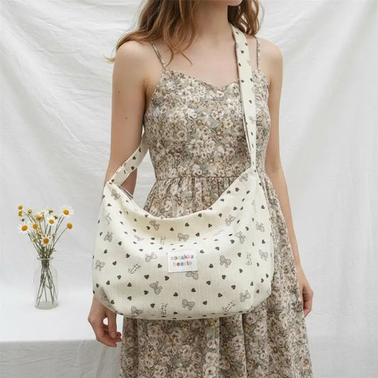 Women's Bow Corduroy Crossbody Bag | Casual Canvas Shoulder Bag Crossbody Shoulder Bag Oasis Select