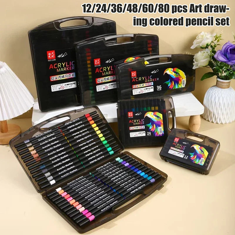 Acrylic Marker Pens 12–80 Colors | Waterproof Opaque Art Set