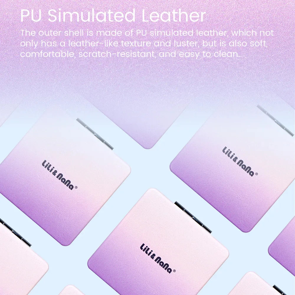 Square Folding Pocket Mirror – Gradient PU Leather, Dual-Sided