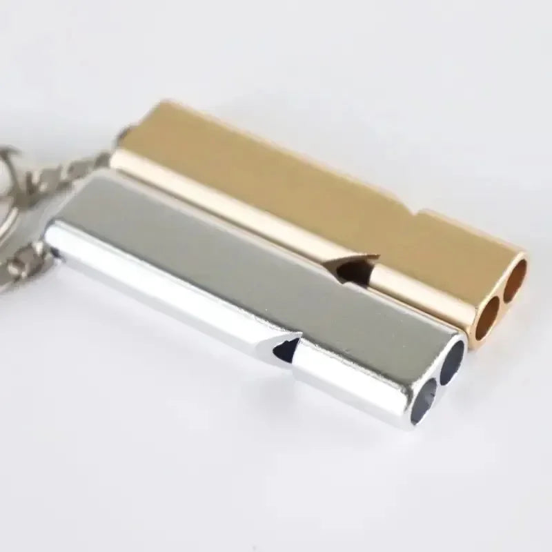 Whistle Flat Aluminum Alloy Dual Frequency Survival Double Tube Outdoor Survival Survival Whistle Equipment Equipped EDC Tool Peaceful Pleasures Health and Wellness