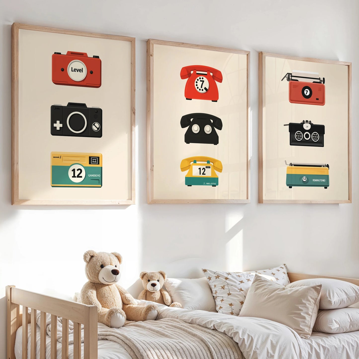 3-Piece Retro Canvas Wall Art – Camera, Phone & Radio Prints