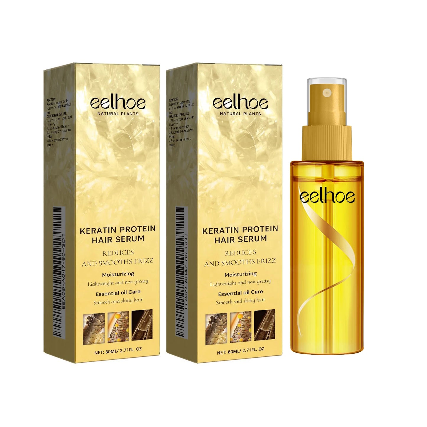 Keratin Protein Hair Serum Nourishing Repairing Damaged Hair Improve Gloss Reduce Hair Frizz Refreshing Hairdressing Oil Essence Peaceful Pleasures Health and Wellness 2 x 80ml Boxed