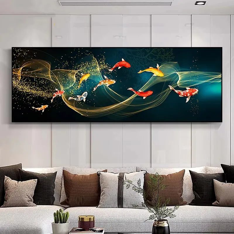 Feng Shui Koi Fish Canvas Wall Art – Nine Carp Lotus Poster