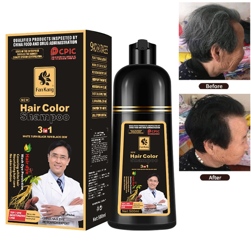 Herbal Hair Dye Shampoo — Fast Black Color, Deep Moisture, Botanical Formula | 500ml Peaceful Pleasures Health and Wellness type 2 black CN