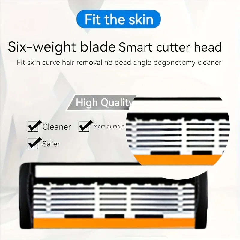 6-Layer Stainless Steel Manual Razor | Reusable Wet Shaver