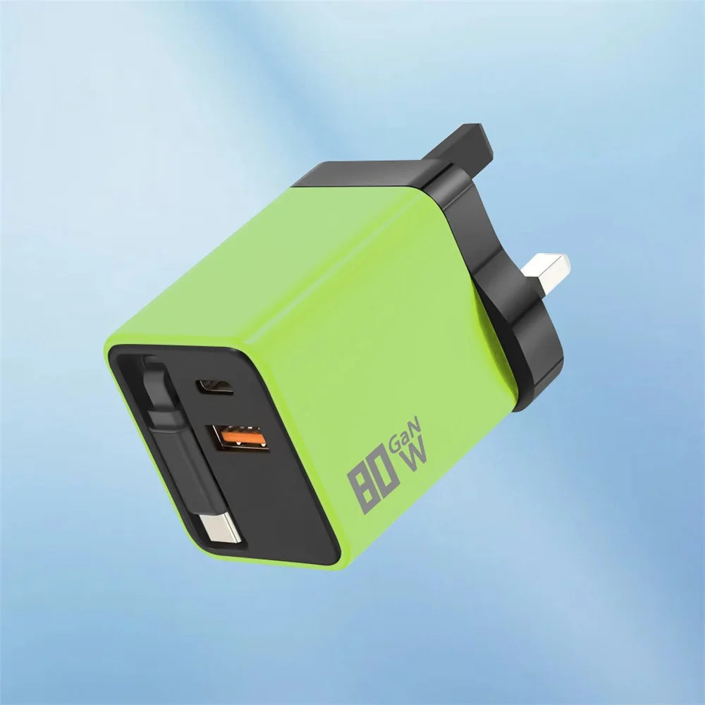 80W GaN Fast Wall Charger with USB-C Cable | iPhone & Android