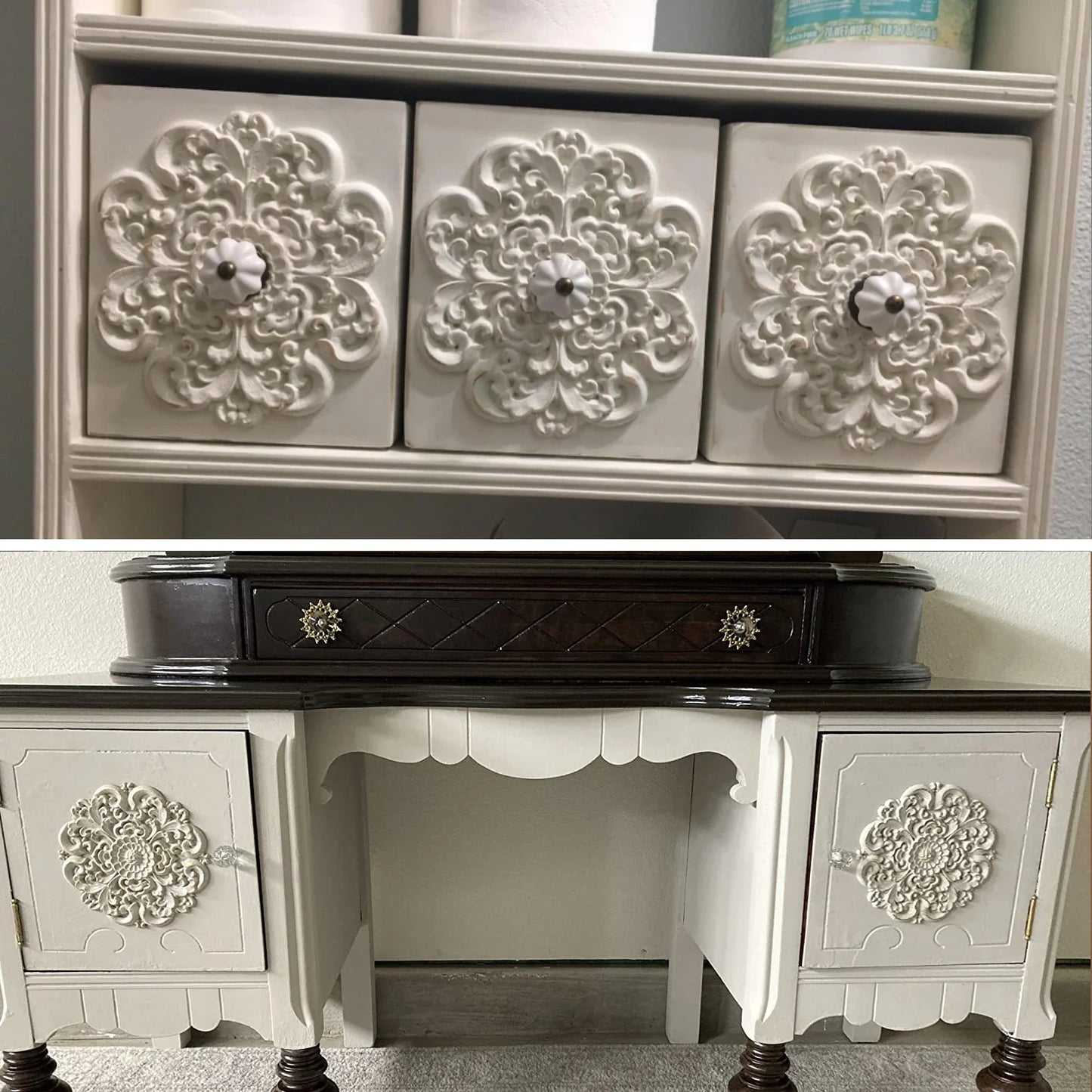 Round Flower Carved Wood Decal | Furniture & Cabinet Applique