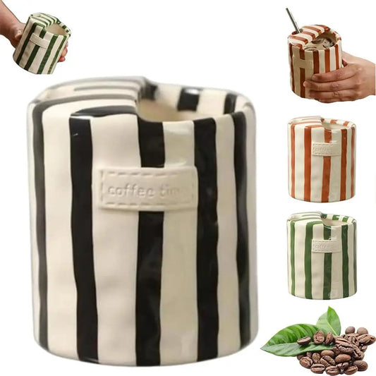 Vintage Stripe Hand-Painted Ceramic Coffee Mug 300ml | 3 Colors Ceramic Coffee Mug Peaceful Pleasures Health and Wellness