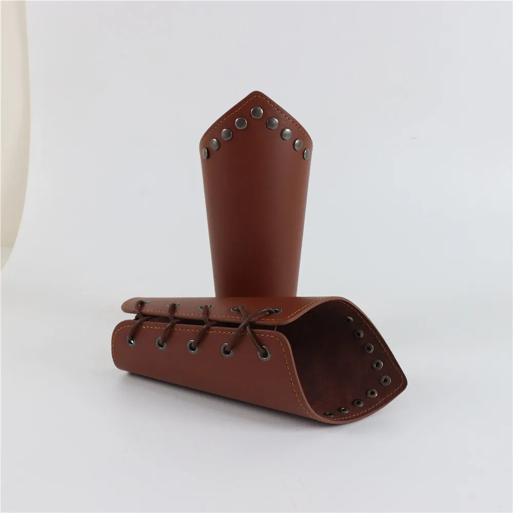 Men Medieval Cosplay PU Leather Armor Arm Warmers Lace-up Viking