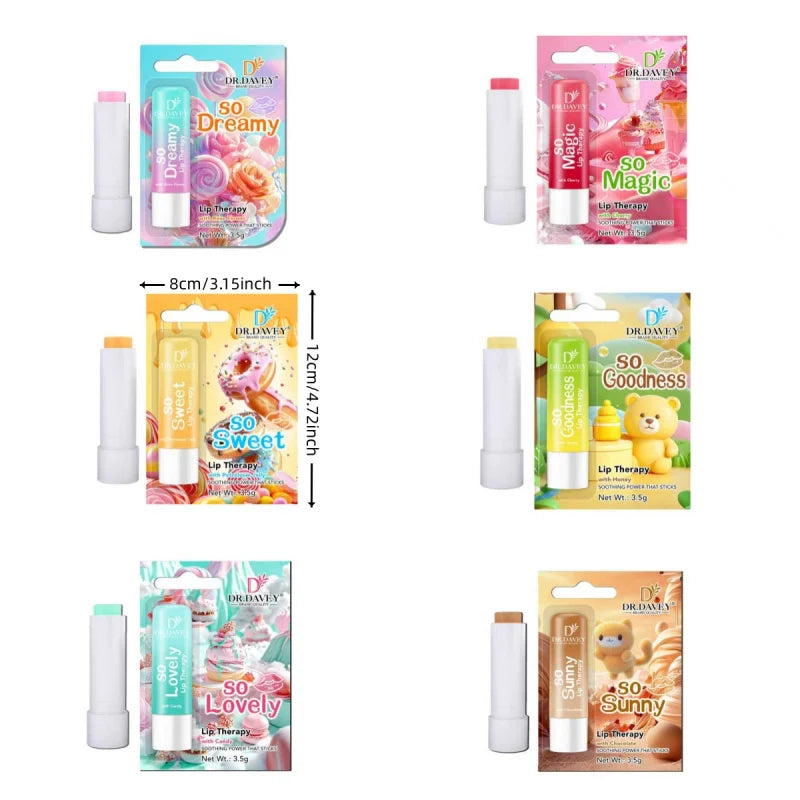 6pcs DR.DAVEY Lip Therapy Lip Lipstick Sets Intensive Moisturizing Lip Balm Nourishing Refreshing Hydrating Lip Care Peaceful Pleasures Health and Wellness