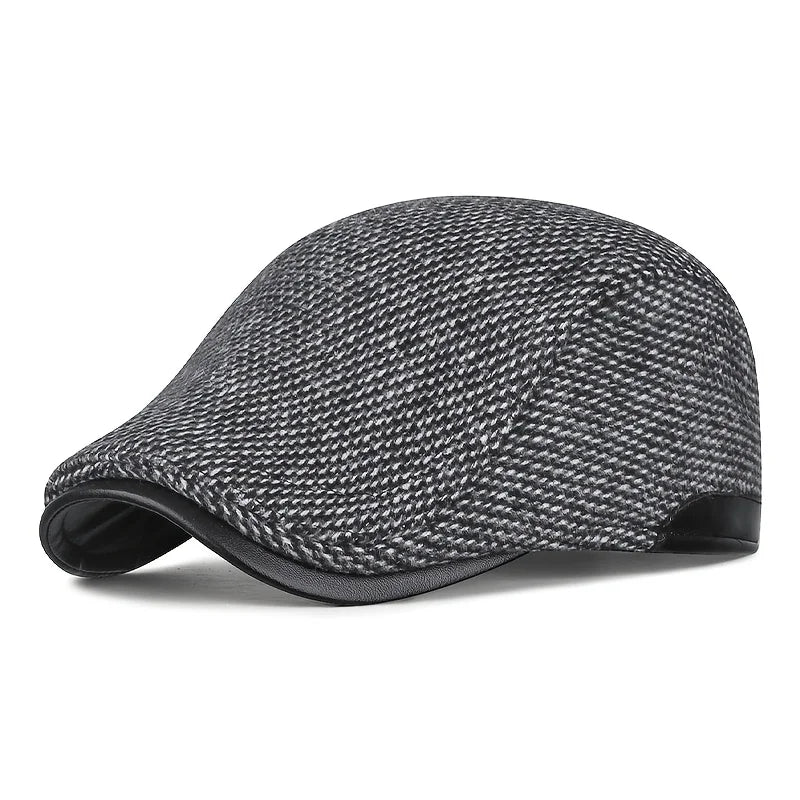 1pc Men's Autumn Winter Fleece-lined Newsboy Cap, Casual Fashion Detective Hat/Painter Hat, Adjustable Tweed Beret Peaceful Pleasures Health and Wellness Grey