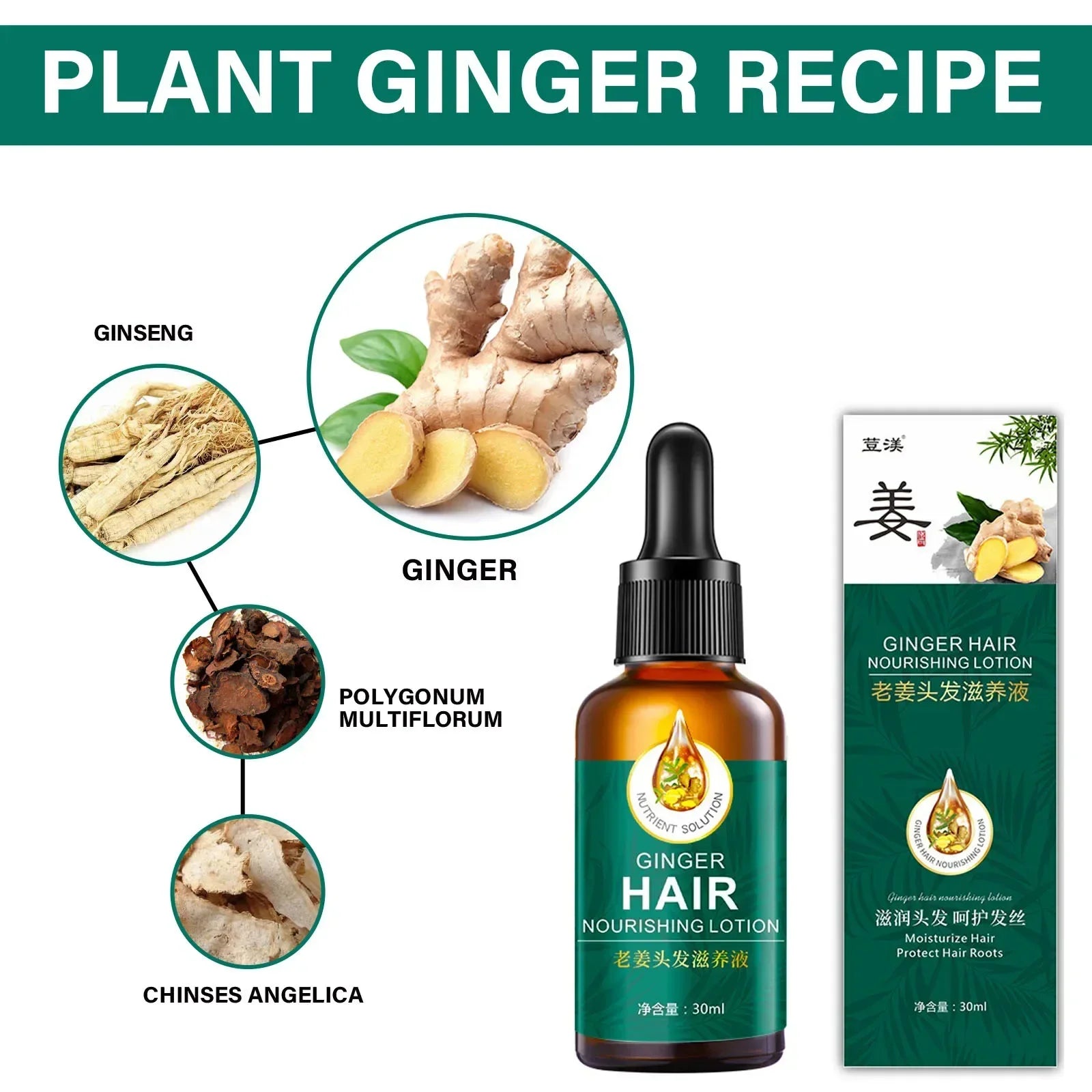 Hair Growth Serum Fast Growing Hair Essential Oil Beauty Hair Care 30ml Dense Regrowth Ginger Hair Promoting Regeneration Peaceful Pleasures Health and Wellness