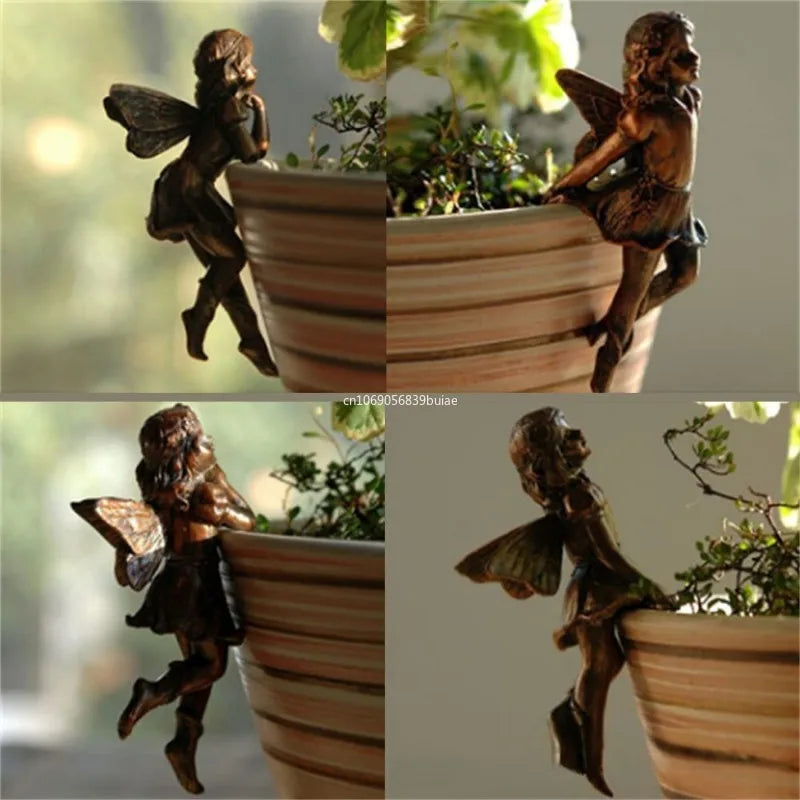 Fairy Girl Hanging Cup Resin Decoration Fairy Combination Flower Basket Edge Decoration Garden Pot Ornaments Home Accessories Peaceful Pleasures Health and Wellness